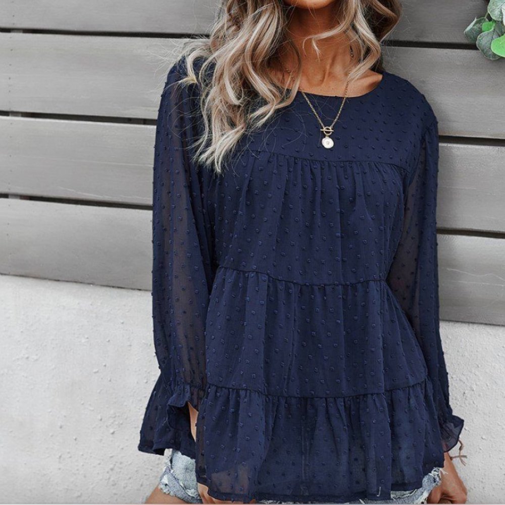 Swiss Dot Ruffled Peplum Top